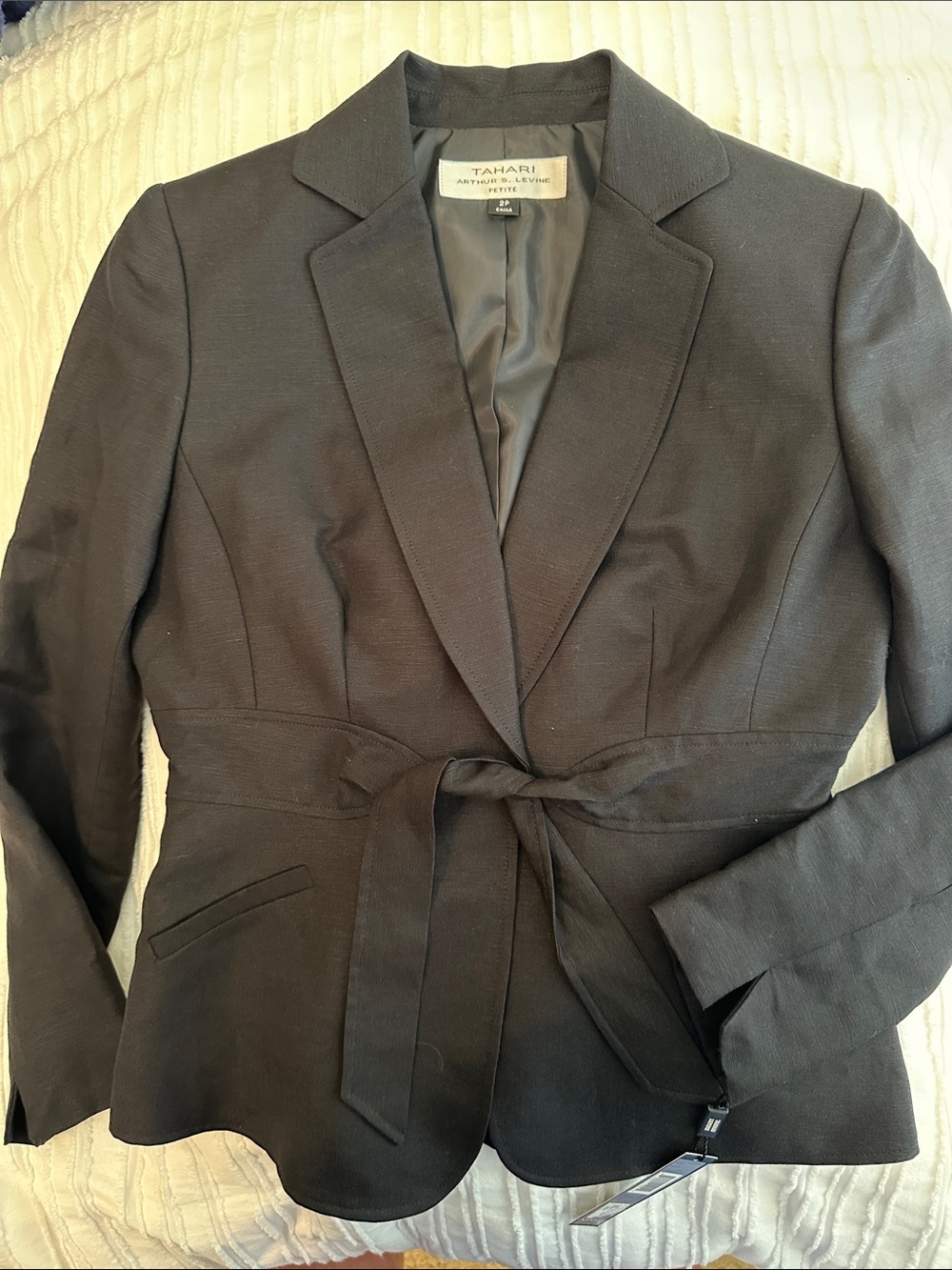 Tahari Black Tie-Waist Tailored Blazer